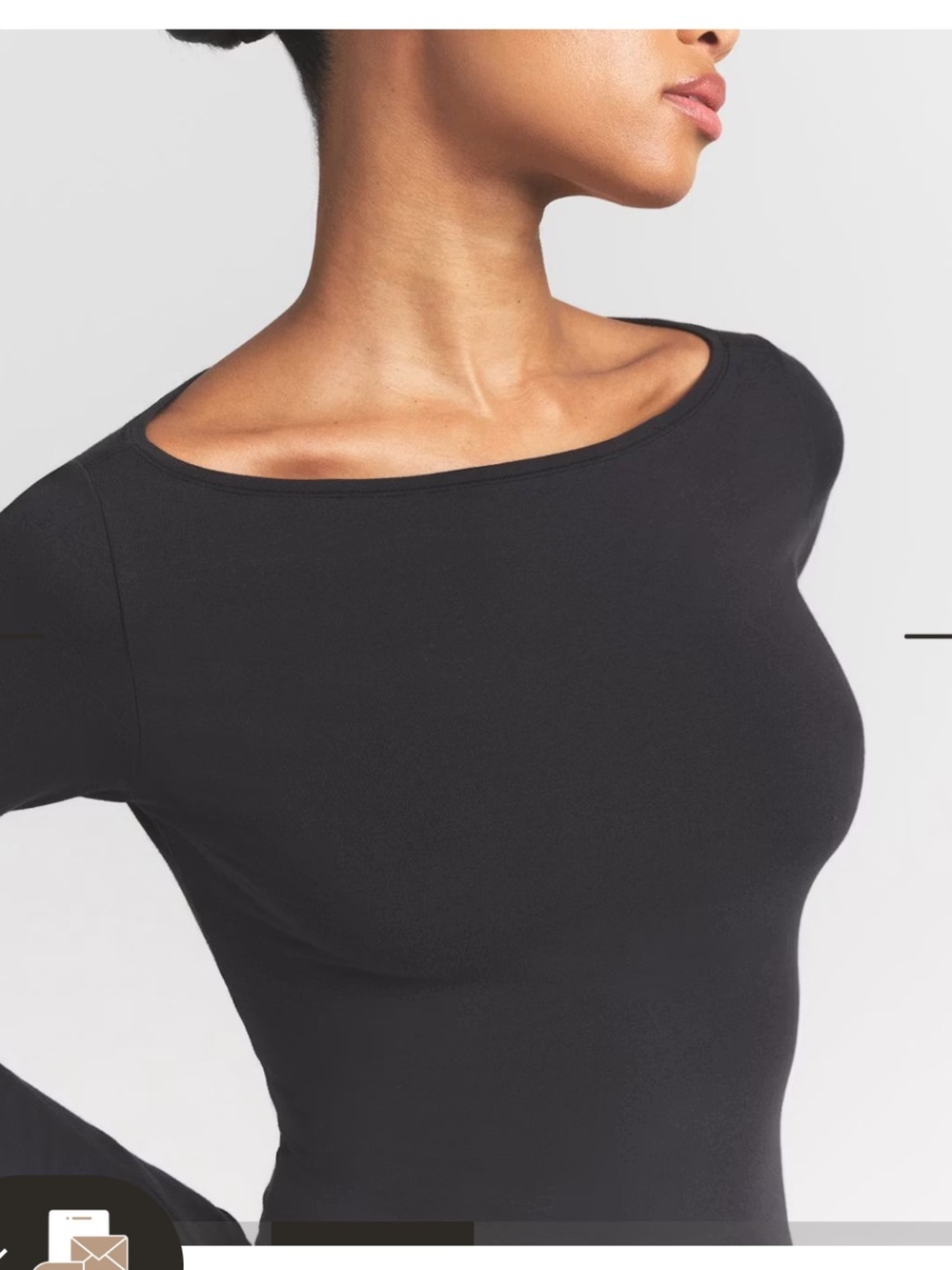 NWT SKIMS Cotton Jersey Long Sleeve Boatneck Top Small Soot - Picture 3 of 5